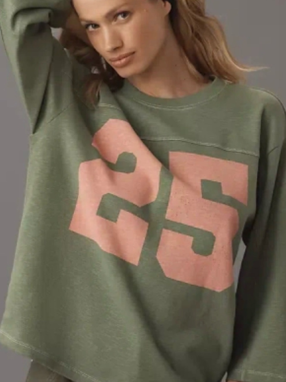 Pilgro for Anthropology Olive Green Oversized Varsity Tee Knit Top - Picture 5 of 5